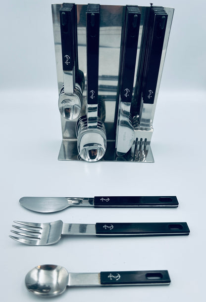 Set de couverts suspendus noirs logo ancre marine,Abert, Italie, 70s