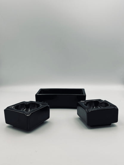 Black ceramic ashtray and cigarette holder, Pierre Cardin, France, 1970s