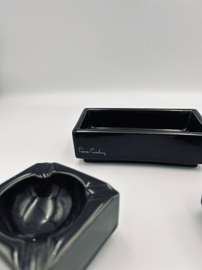 Black ceramic ashtray and cigarette holder, Pierre Cardin, France, 1970s
