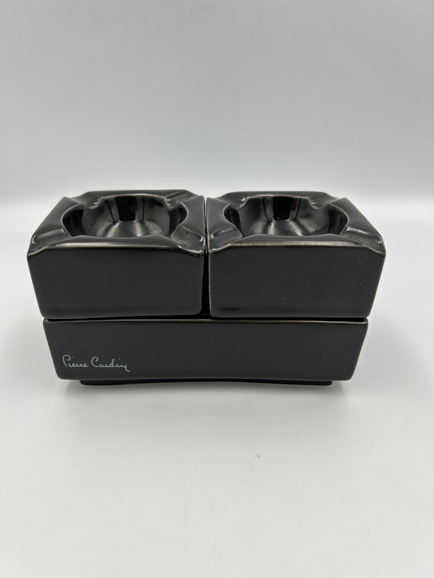 Black ceramic ashtray and cigarette holder, Pierre Cardin, France, 1970s
