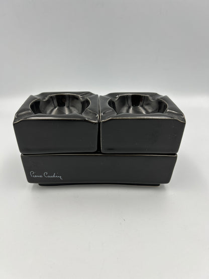 Black ceramic ashtray and cigarette holder, Pierre Cardin, France, 1970s