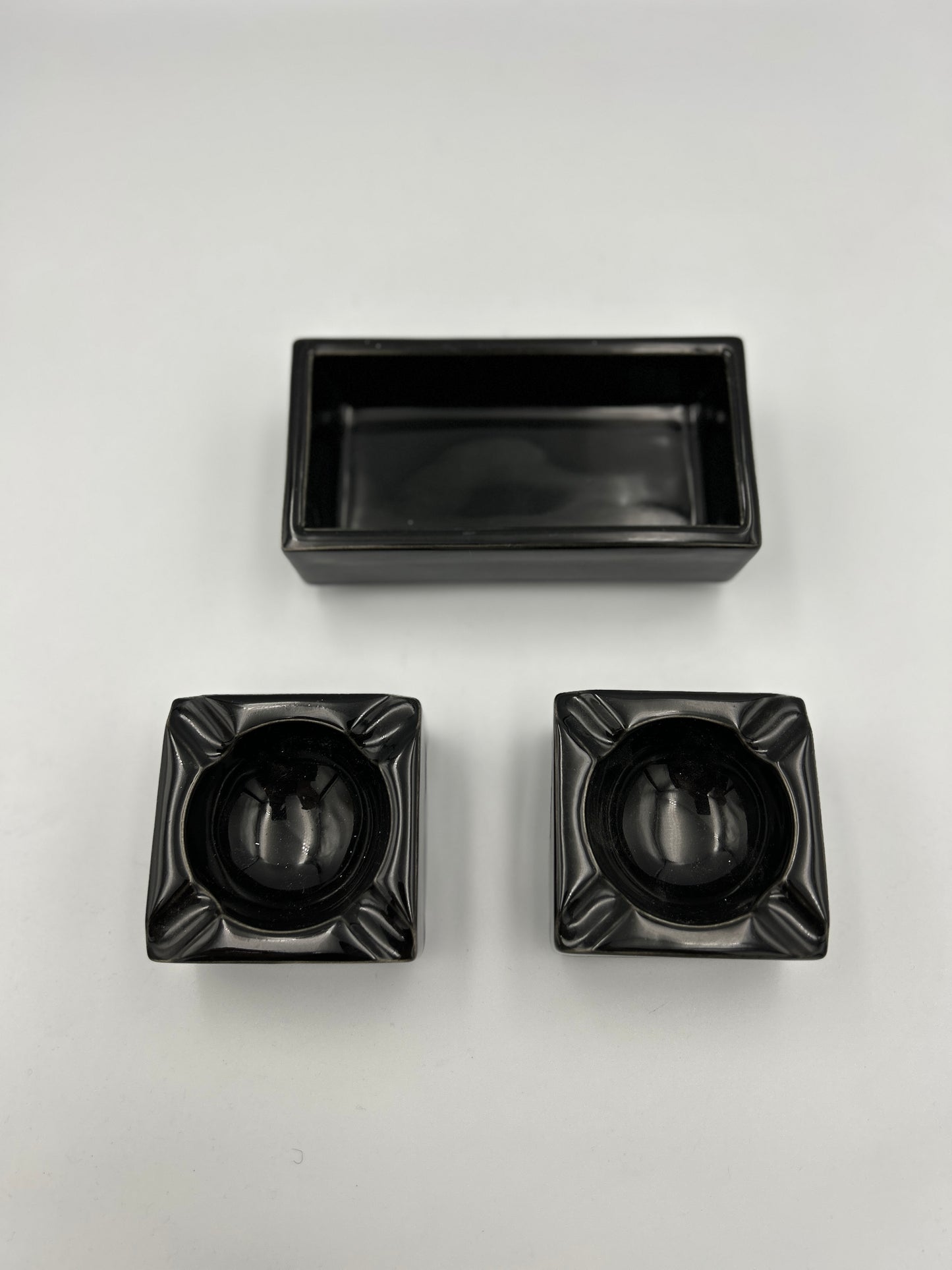 Black ceramic ashtray and cigarette holder, Pierre Cardin, France, 1970s