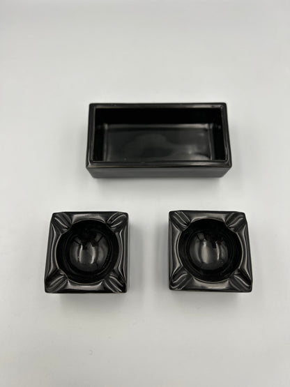 Black ceramic ashtray and cigarette holder, Pierre Cardin, France, 1970s