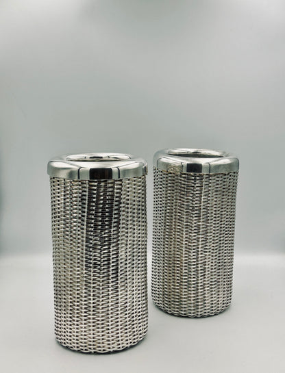 Ensemble de Porte bouteilles en métal argenté tressé, Lino Sabattini, 70s
