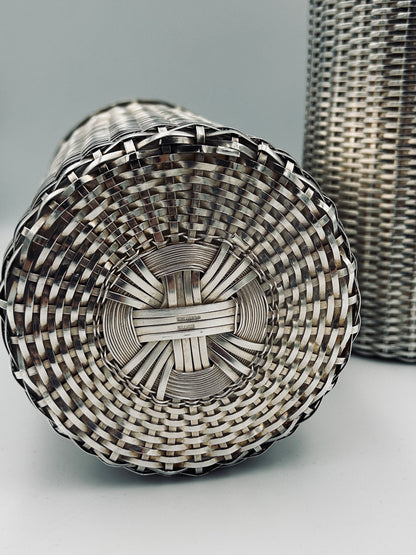 Ensemble de Porte bouteilles en métal argenté tressé, Lino Sabattini, 70s