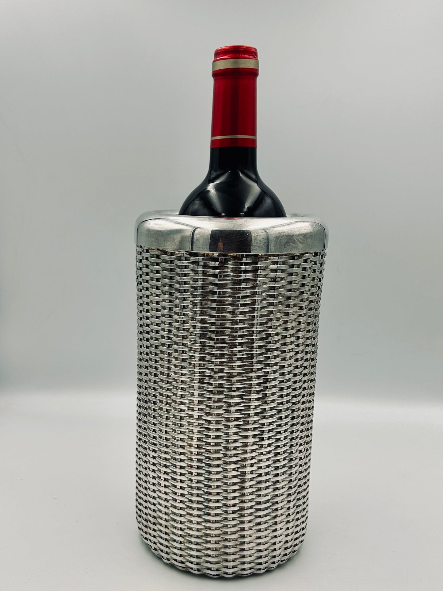 Ensemble de Porte bouteilles en métal argenté tressé, Lino Sabattini, 70s