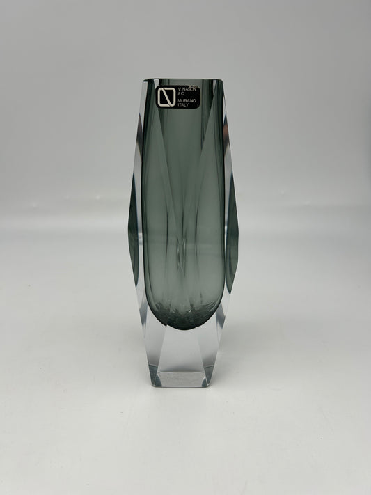 Grey faceted sommerso vase, Murano glass, Vincenzo Nason, Italy, 1960s