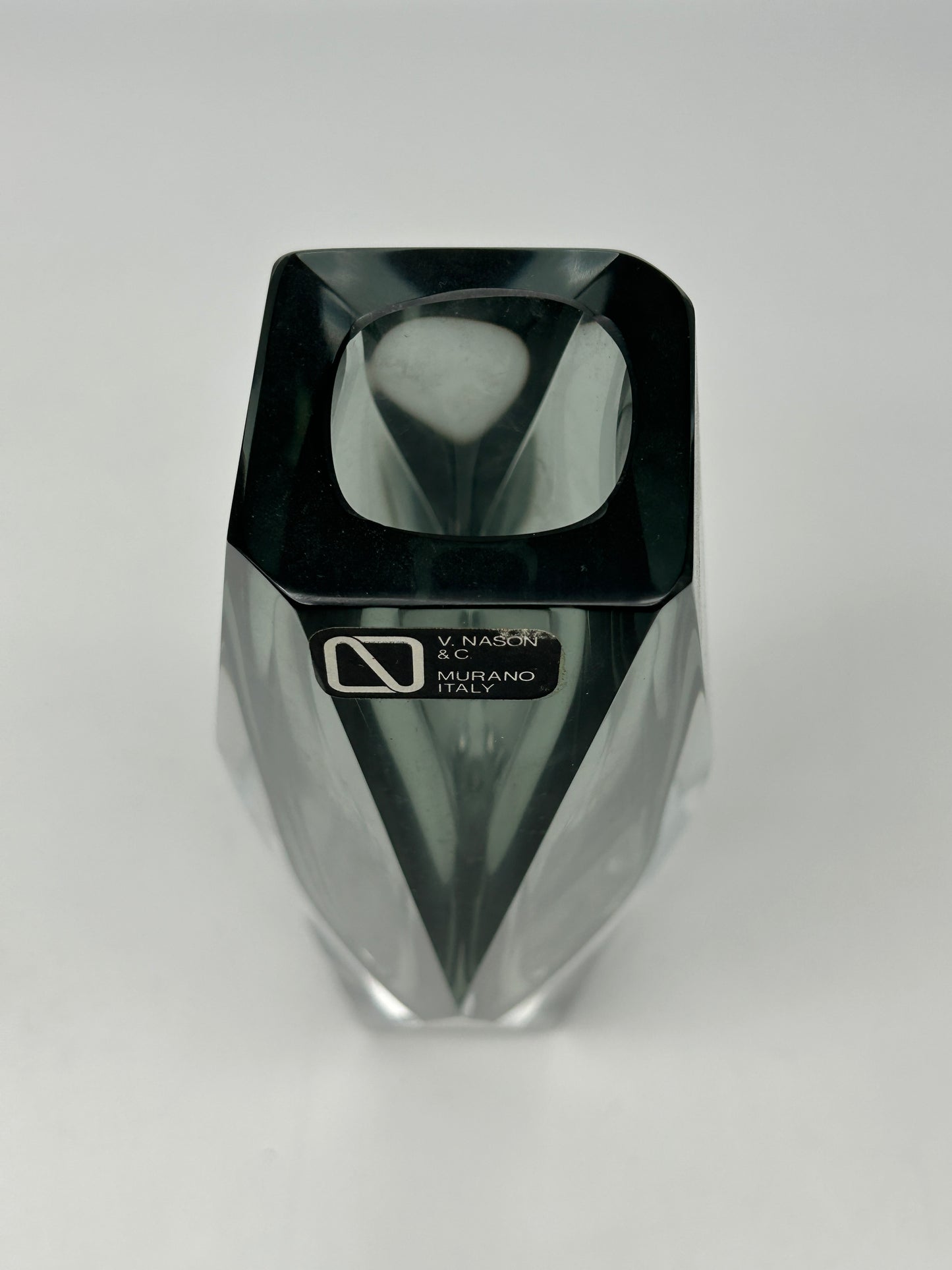 Vase gris à facettes sommerso, verre de Murano, Vincenzo Nason, Italie, 60s