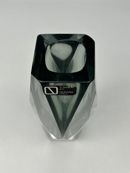 Vase gris à facettes sommerso, verre de Murano, Vincenzo Nason, Italie, 60s