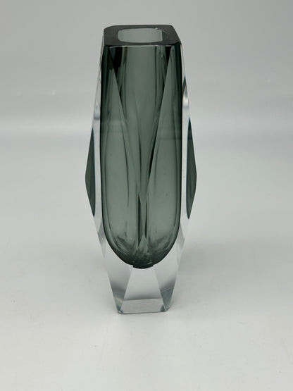 Vase gris à facettes sommerso, verre de Murano, Vincenzo Nason, Italie, 60s