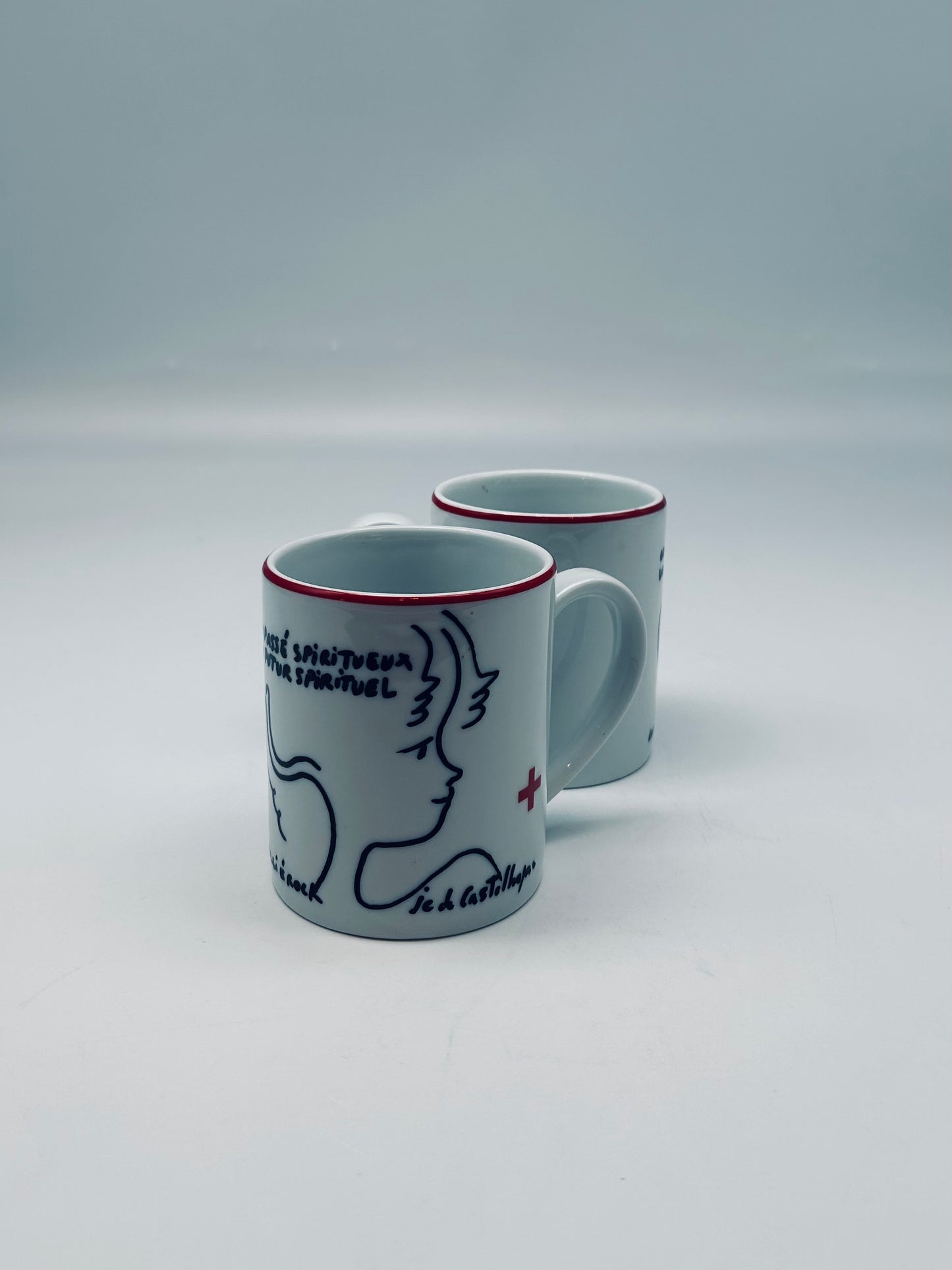 JC de Castelbajac coffee cups, Royal Limoges Manufactory, 2000s