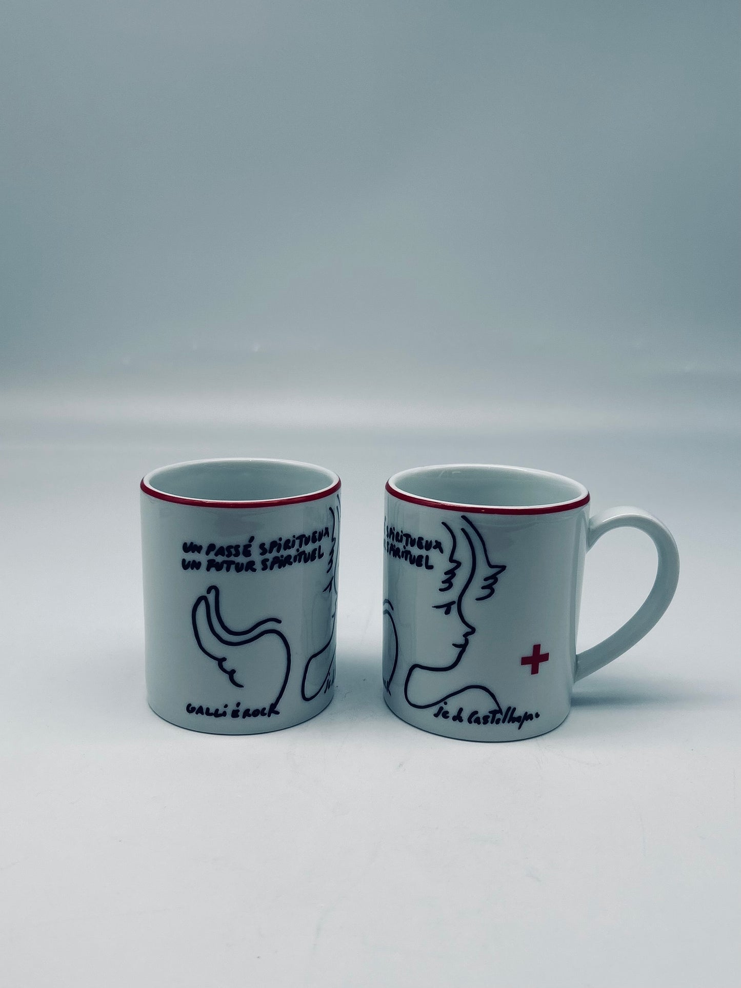 JC de Castelbajac coffee cups, Royal Limoges Manufactory, 2000s