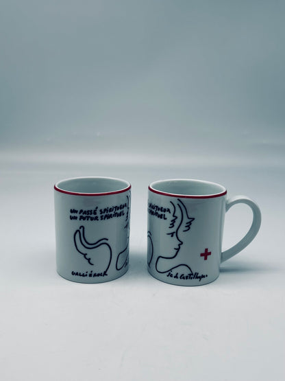 JC de Castelbajac coffee cups, Royal Limoges Manufactory, 2000s