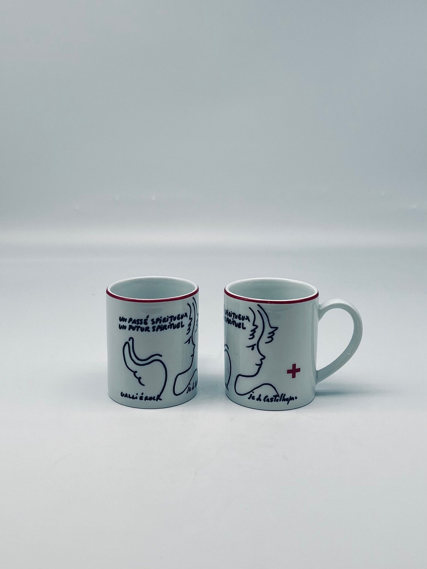 JC de Castelbajac coffee cups, Royal Limoges Manufactory, 2000s
