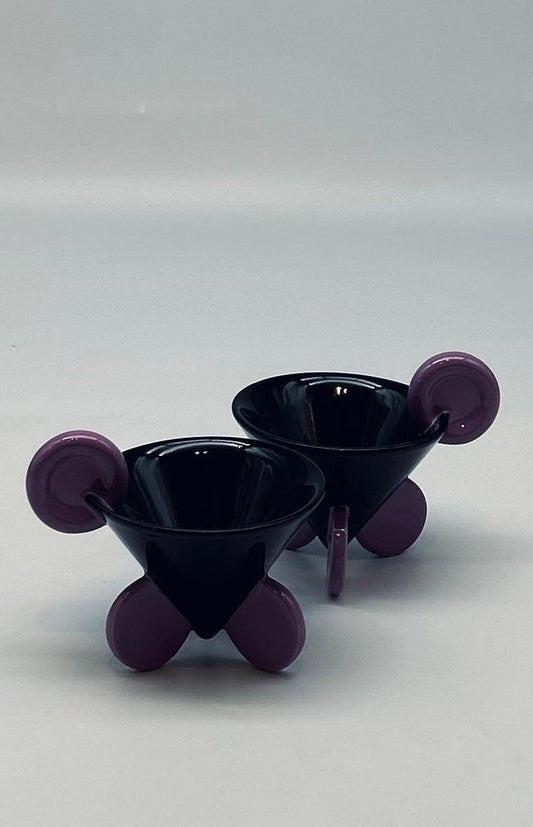 Set de 2 tasses à café postmoderne, noir et violet, Memphis, Italie, 90s