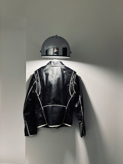 Blouson en cuir à bandes blanches Hedi Slimane, Celine, T36