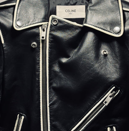 Blouson en cuir à bandes blanches Hedi Slimane, Celine, T36