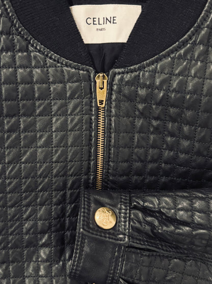 Bomber jacket en cuir noir matelassée Hedi Slimane, Celine, T36