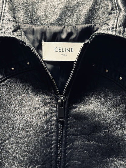 Veste en cuir noir cloutée Celine, T36