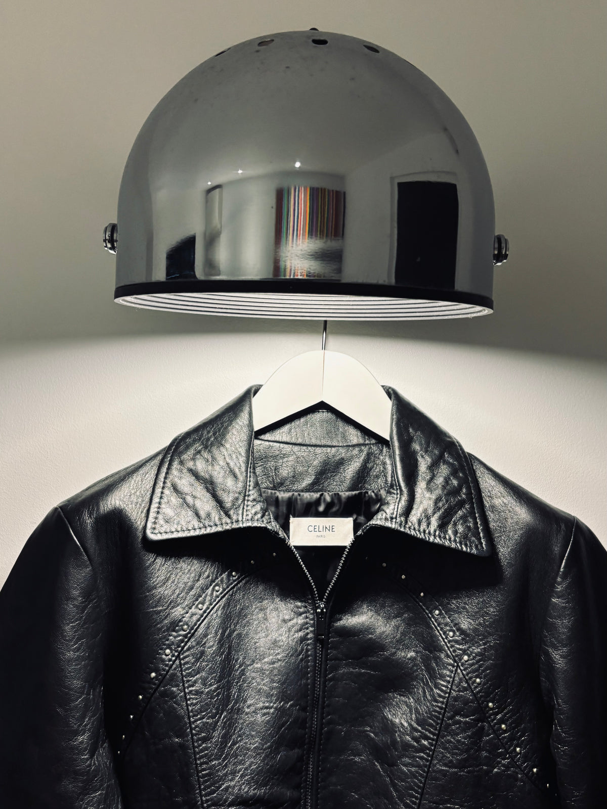 Veste en cuir noir cloutée Celine, T36