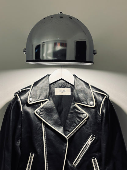 Blouson en cuir à bandes blanches Hedi Slimane, Celine, T36