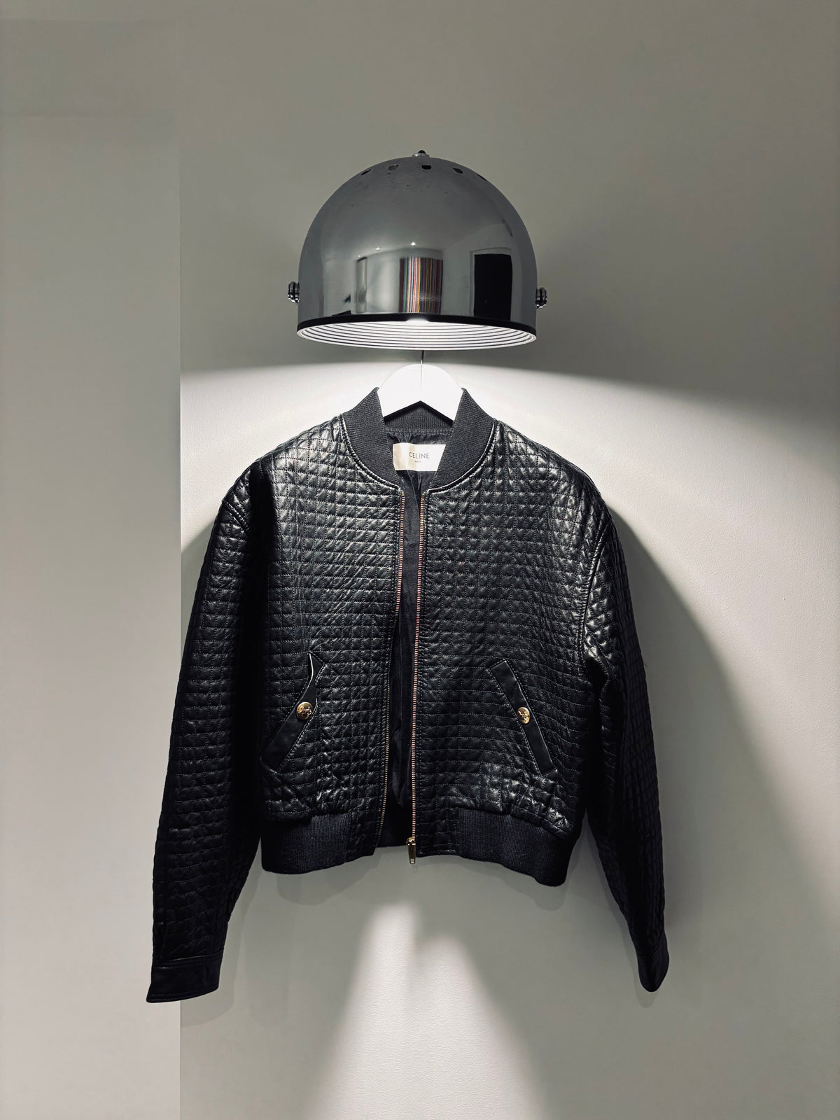 Bomber jacket en cuir noir matelassée Hedi Slimane, Celine, T36