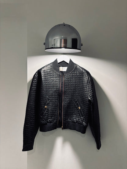 Bomber jacket en cuir noir matelassée Hedi Slimane, Celine, T36