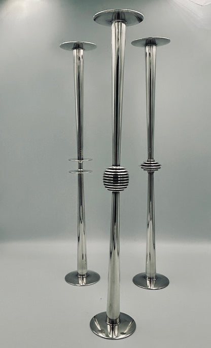 Set of 3 silver-plated metal candelabras, Lino Sabattini, Italy, 1970s