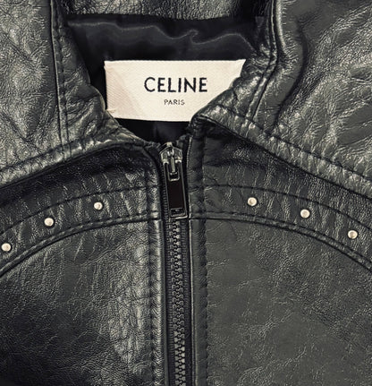 Veste en cuir noir cloutée Celine, T36