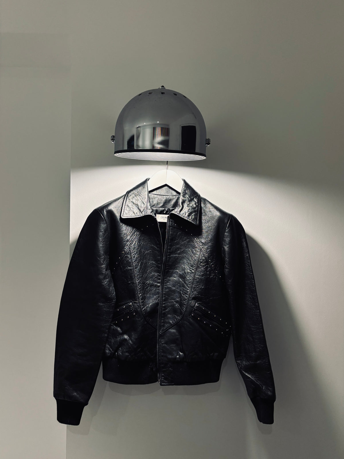 Veste en cuir noir cloutée Celine, T36