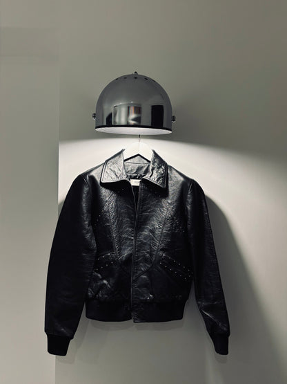 Veste en cuir noir cloutée Celine, T36