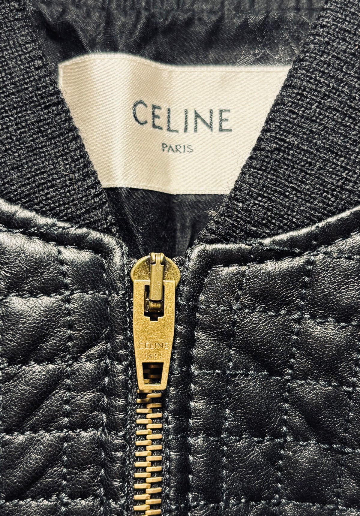 Bomber jacket en cuir noir matelassée Hedi Slimane, Celine, T36