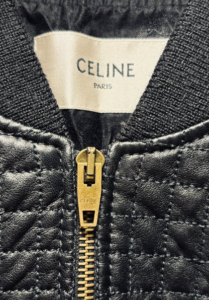 Bomber jacket en cuir noir matelassée Hedi Slimane, Celine, T36