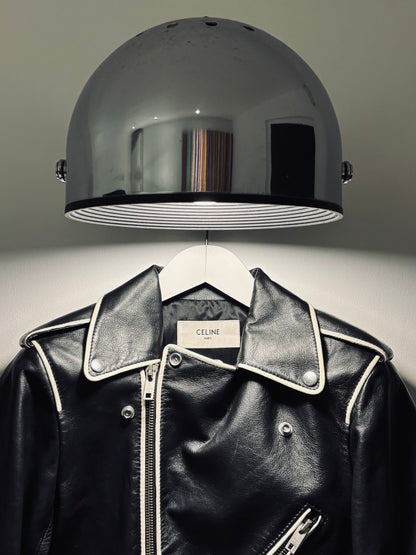 Blouson en cuir à bandes blanches Hedi Slimane, Celine, T36