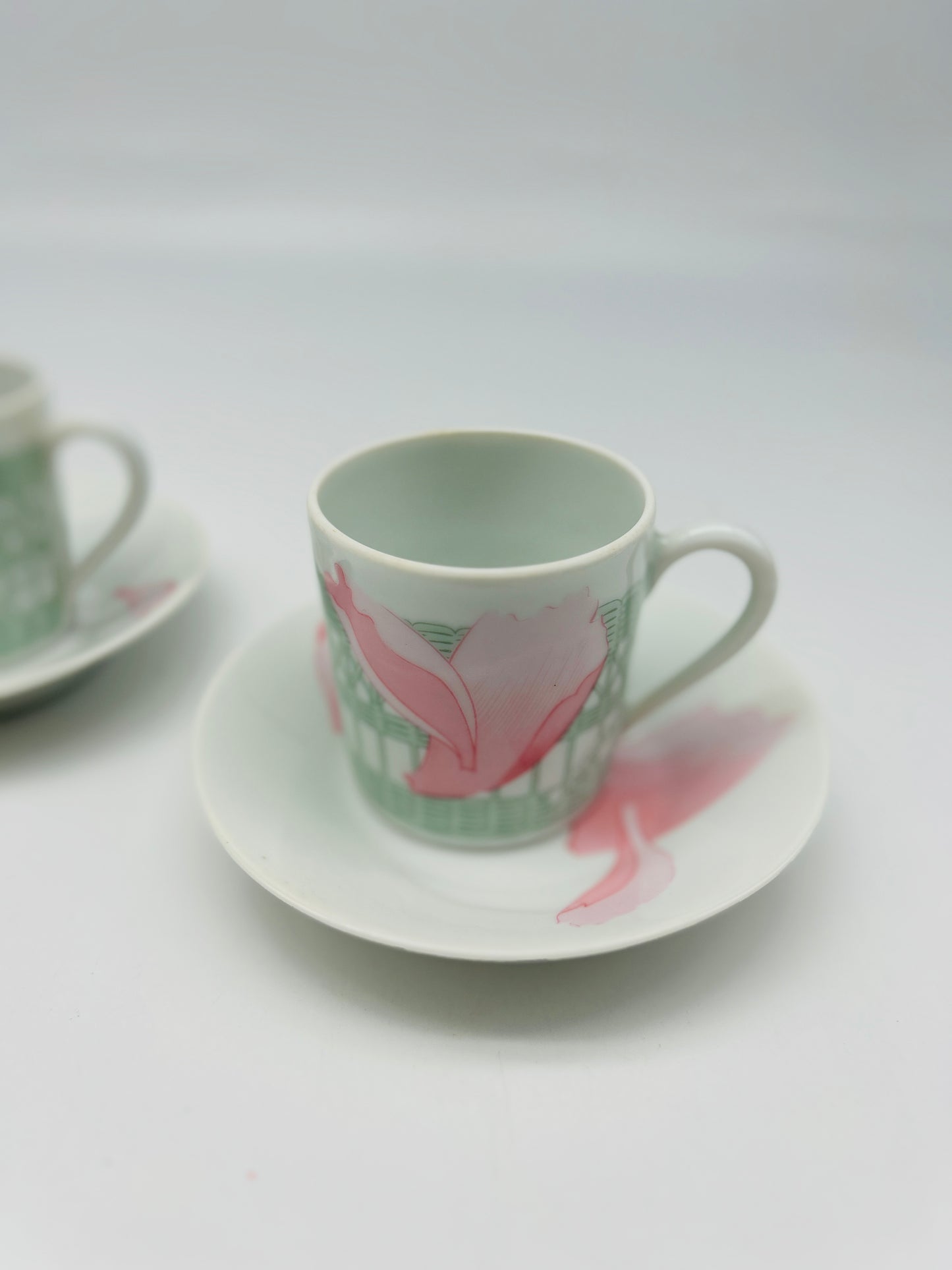 Set of Hermès porcelain coffee cups "Les Pivoines", France, 1980s