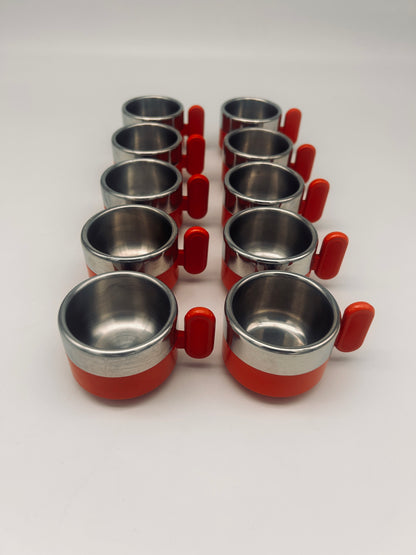 Tasses à café rouges,space age, Morinox, Italie, 70s