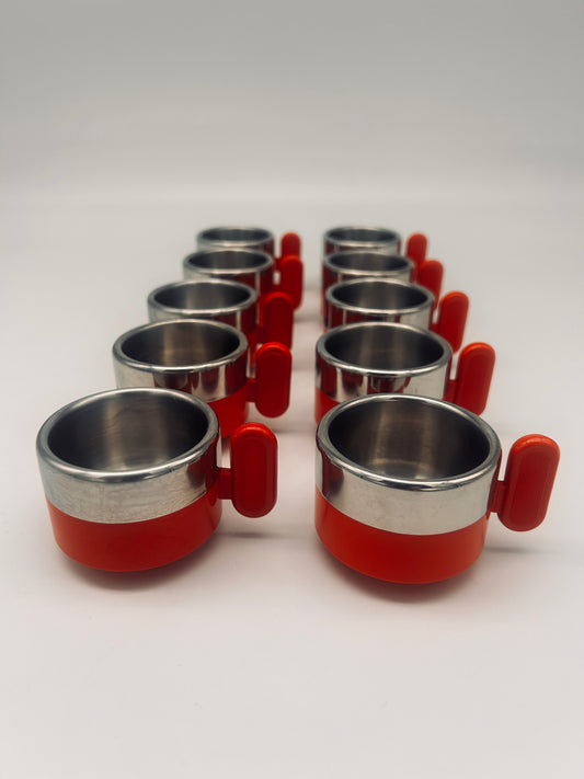 Tasses à café rouges,space age, Morinox, Italie, 70s
