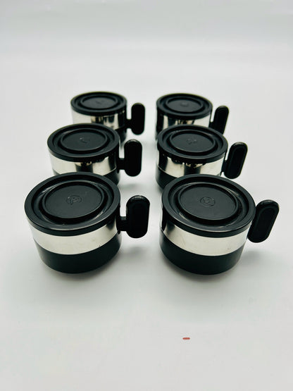 Tasses à café noires,space age, Morinox, Italie, 70s