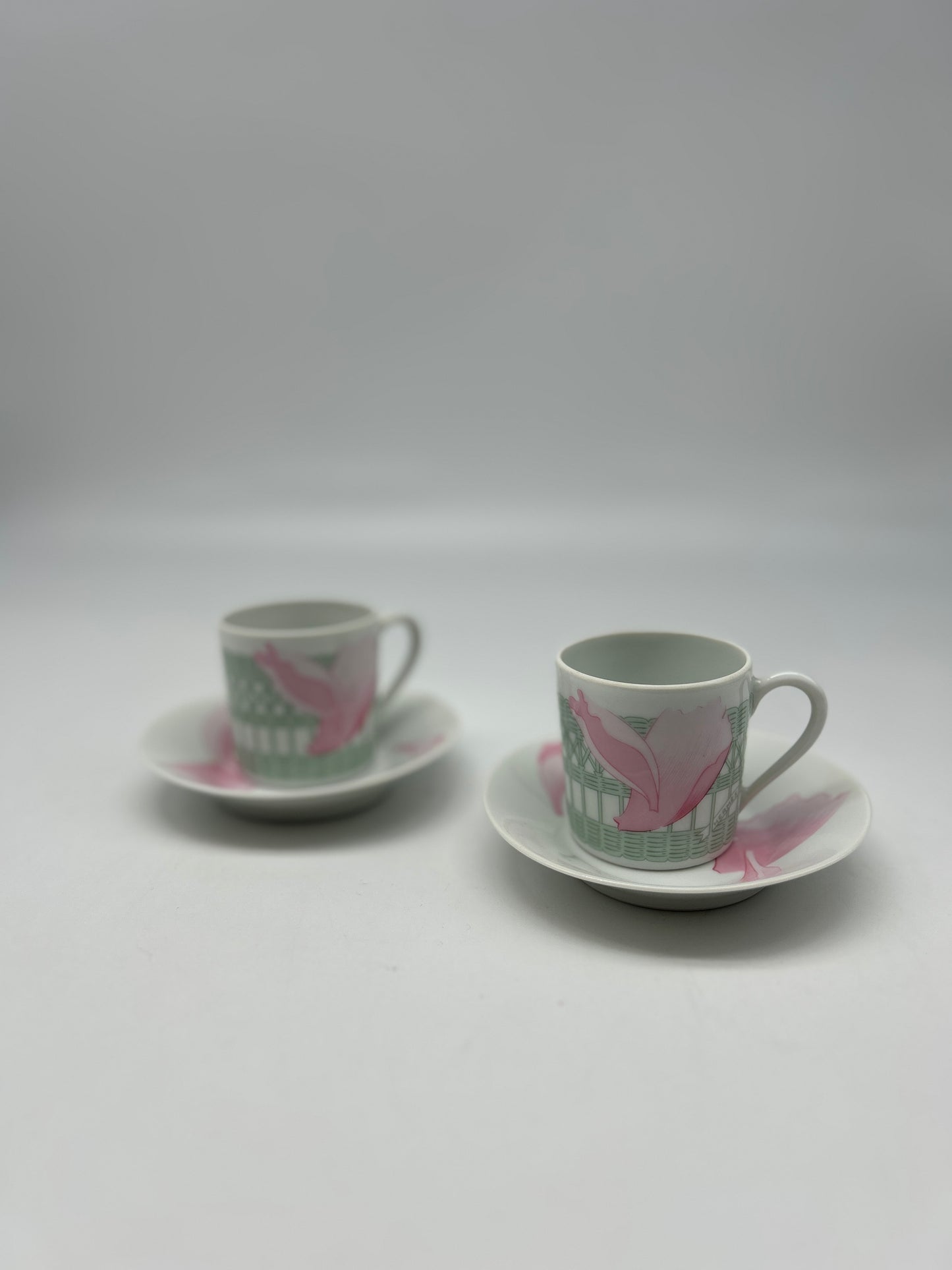 Set of Hermès porcelain coffee cups "Les Pivoines", France, 1980s