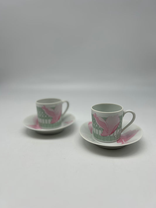 Set of Hermès porcelain coffee cups "Les Pivoines", France, 1980s