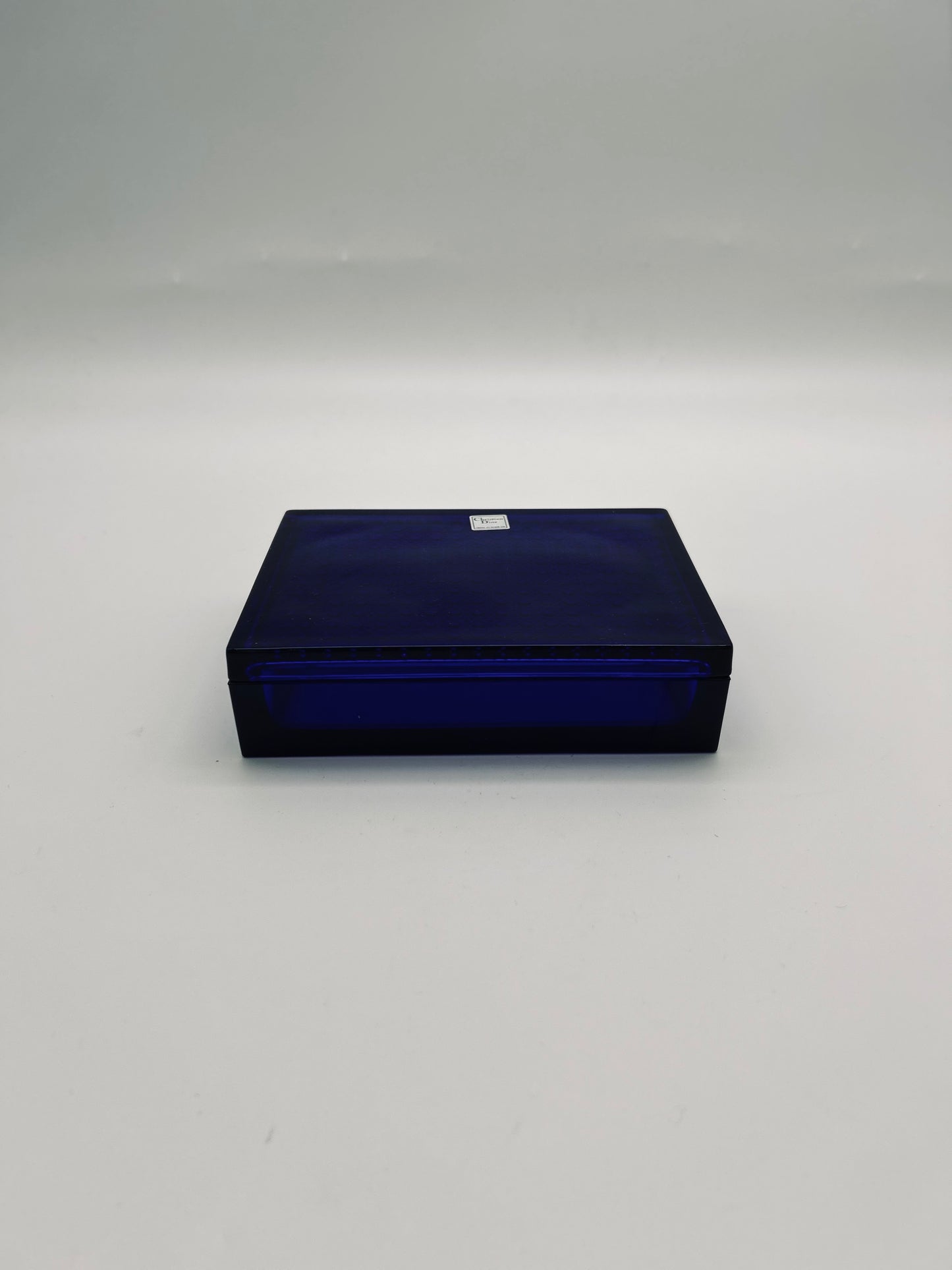 Boite bleue en cristal, motif cannage, Christian Dior, 70s