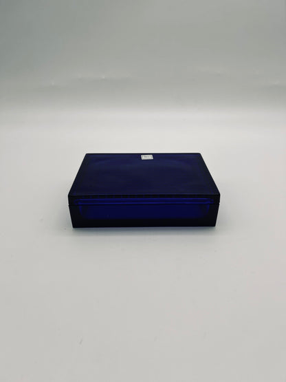 Boite bleue en cristal, motif cannage, Christian Dior, 70s