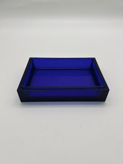 Boite bleue en cristal, motif cannage, Christian Dior, 70s