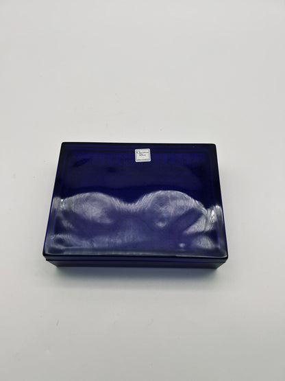 Boite bleue en cristal, motif cannage, Christian Dior, 70s