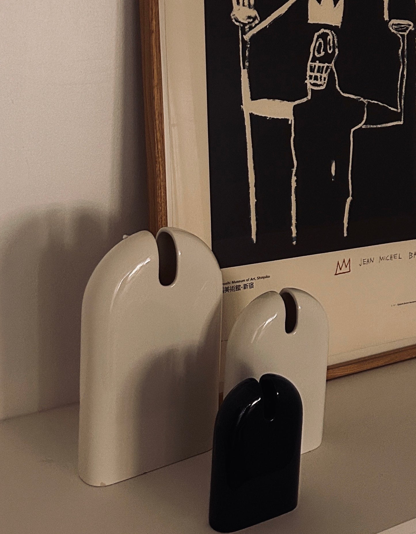 Vases blancs, trio, céramique, Sicart Cartigliano, Pino Spagnolo, Italie, 70s