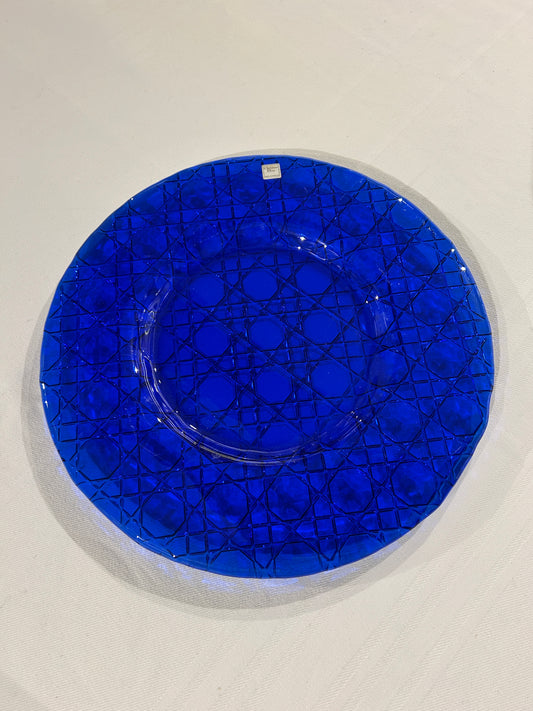 Assiette de présentation en cristal bleue, Cannage XL Dior, 80s