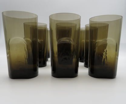 Ensemble de verres à eau, verre de murano fumé, 70s