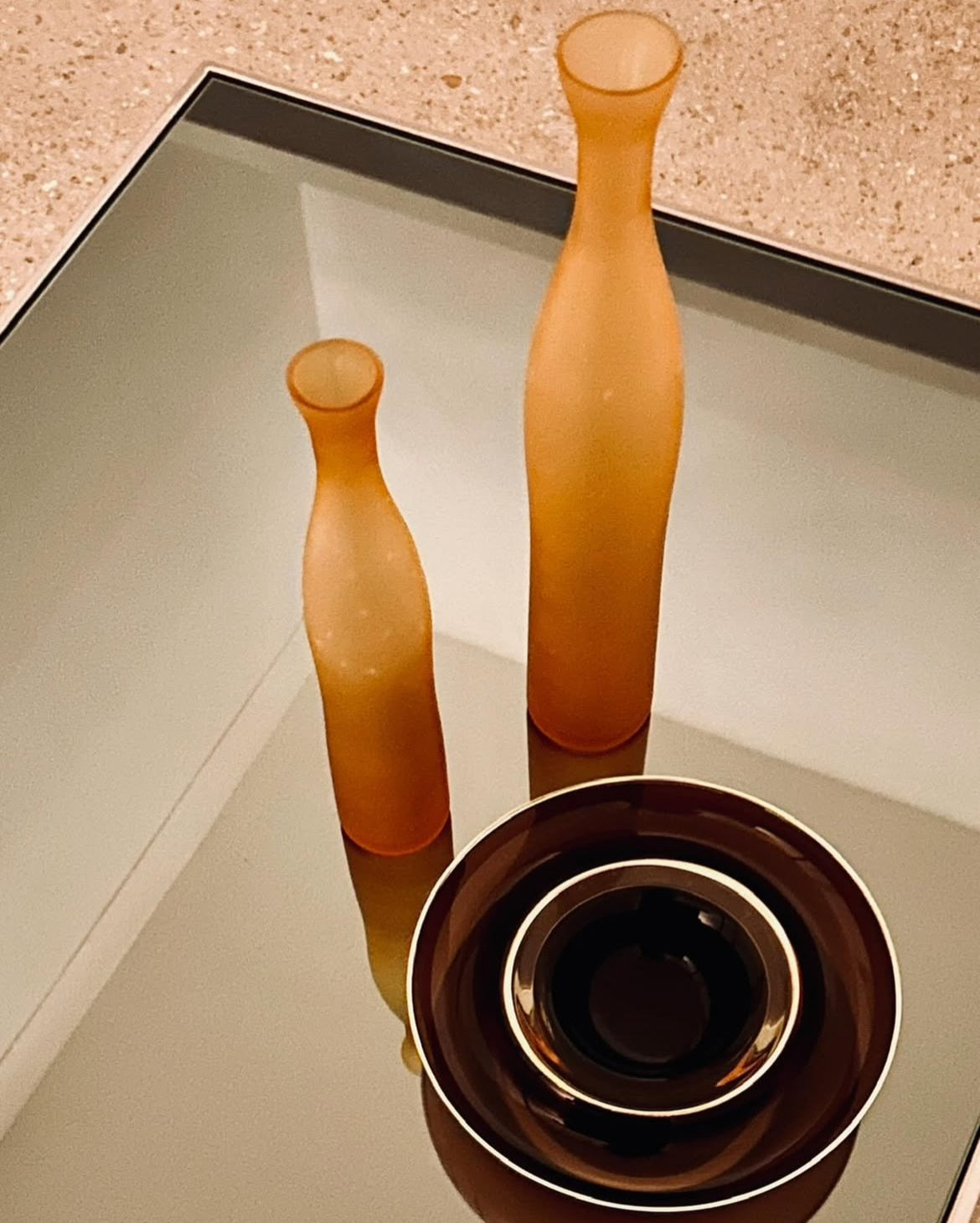 Paire de vases en verre soufflé ocre, Aquae, Cléto Munari, Vincenzo Nason, 70s