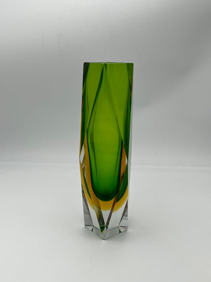 Vase vert sommerso, verre de Murano, Flavio Poli, Italie, 60s