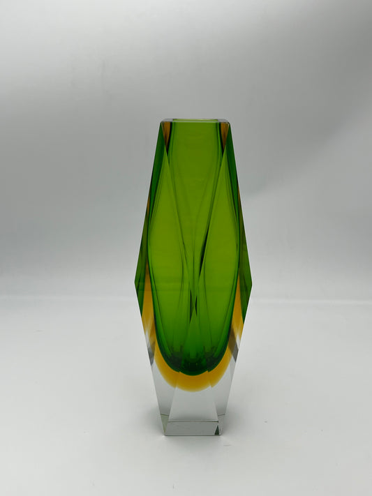 Vase vert sommerso, verre de Murano, Flavio Poli, Italie, 60s